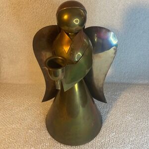 Vintage Brass Copper Angel Candle Holder Taper Mid Century Hong Kong 11.5 Inch